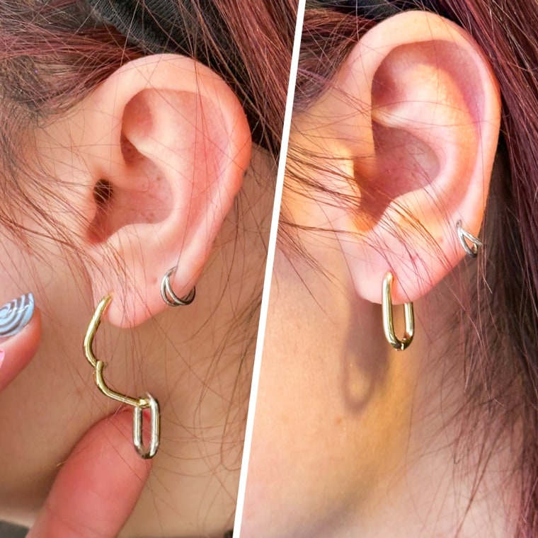 The Pavoi 14K Two-Toned Convertible Link Earrings are easy to clasp and unclasp to remove or add the bottom link.