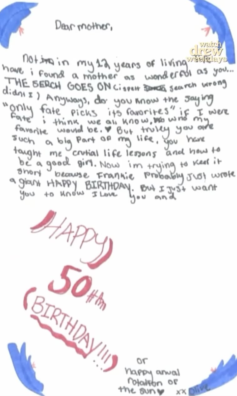 Olive took both a sentimental and humorous approach to her mom's birthday letter.