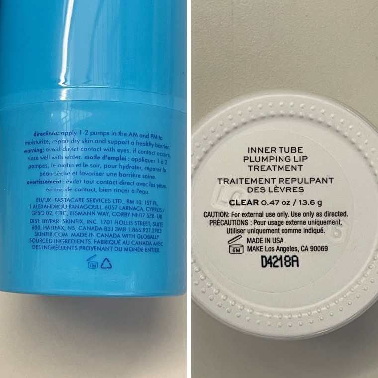 On the left, a skin care product has the PAO symbol with 6M on it. On the right, another product has the PAO symbol with 12M.