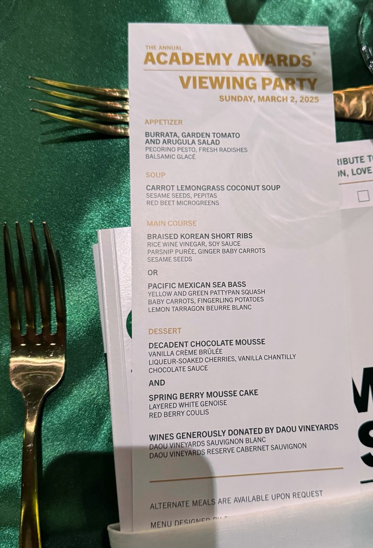 The menu at Elton John's viewing party.