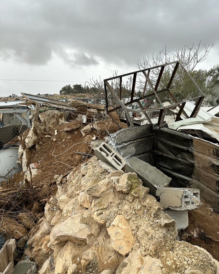 The remains of Hathleen's demolished home in Masafer Yatta, An image provided to NBC News.