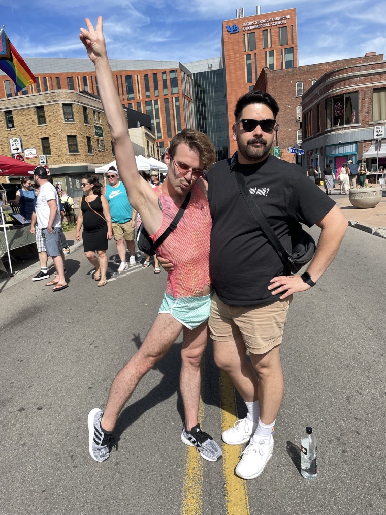 Brian Bartlett and Jordan Celotto after DJing together at a queer arts festival organized by Mickey Harmon in June 2024.