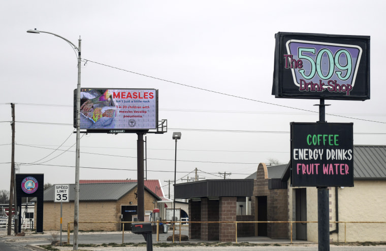 A measles public service billboard in Seminole, Texas on March 6, 2025.