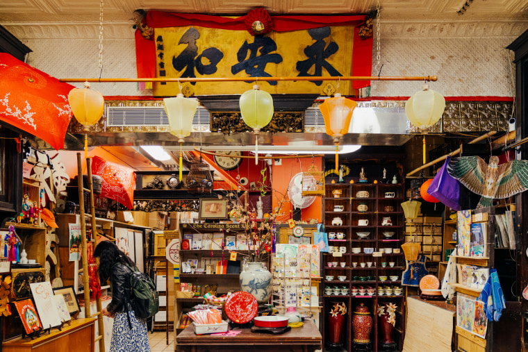 Various ceramics, porcelain, and other goods are for sale in Wing on Wo & Co.