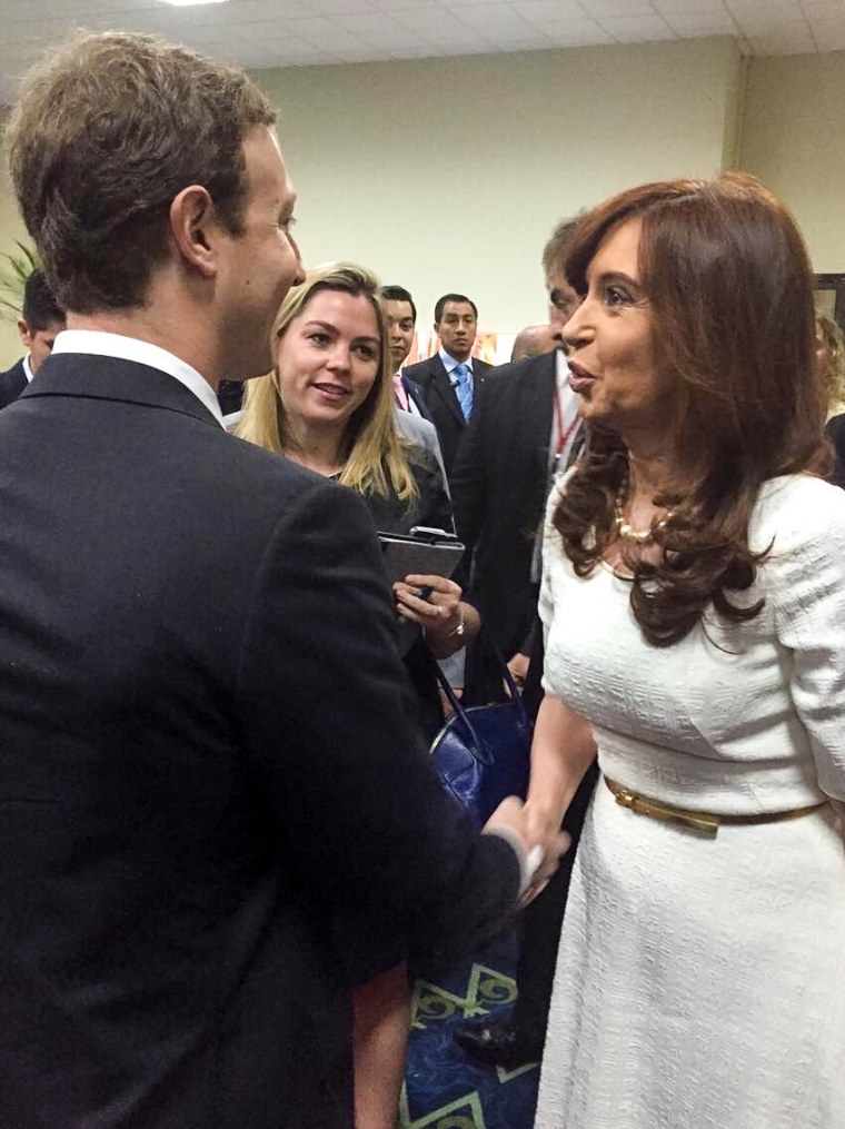 Former President Cristina Fernández de Kirchner of Argentina, Mark Zuckerberg and Sarah Wynn-Williams.