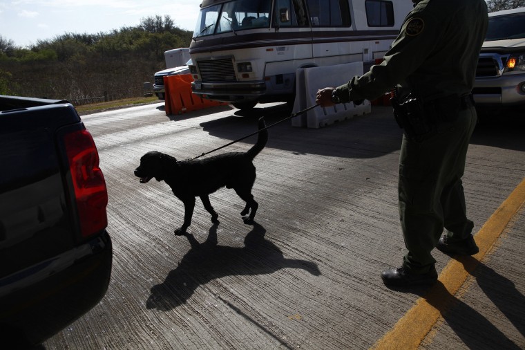 US Border Patrol Agents Check Your Car at Falflias Checkpoint near Falflias, Texas