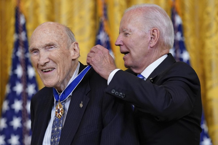 President Joe Biden awards the  the Presidential Medal of Freedom to Alan Simpson