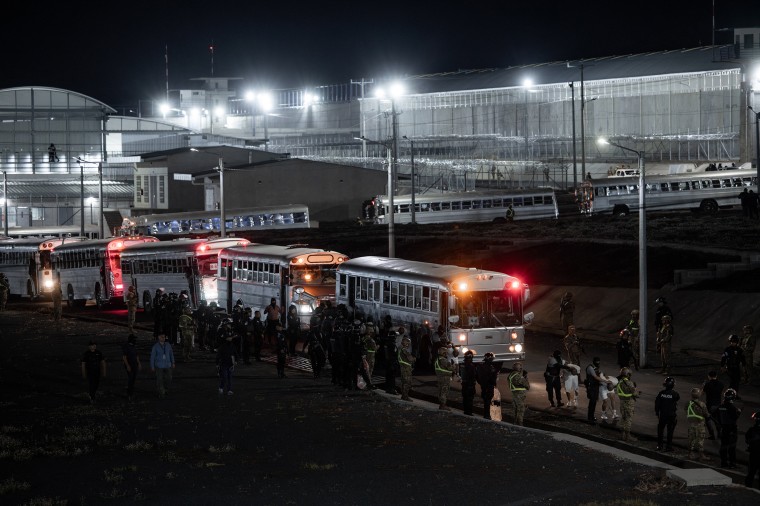 Buses outside the the Terrorism Confinement Center in El Salvador