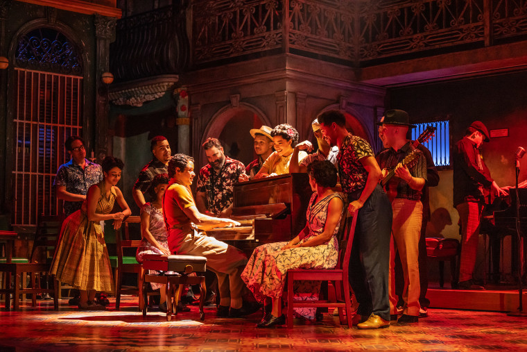 Gathered around a piano.