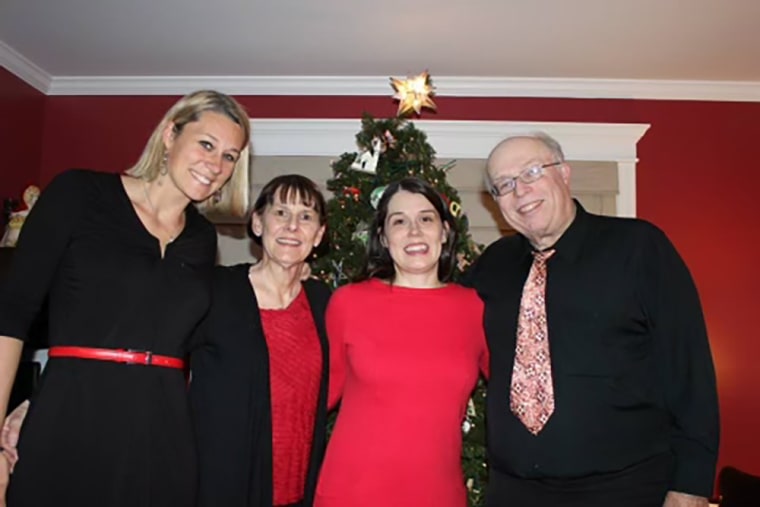 The author with her sister and her parents for Christmas 2013.