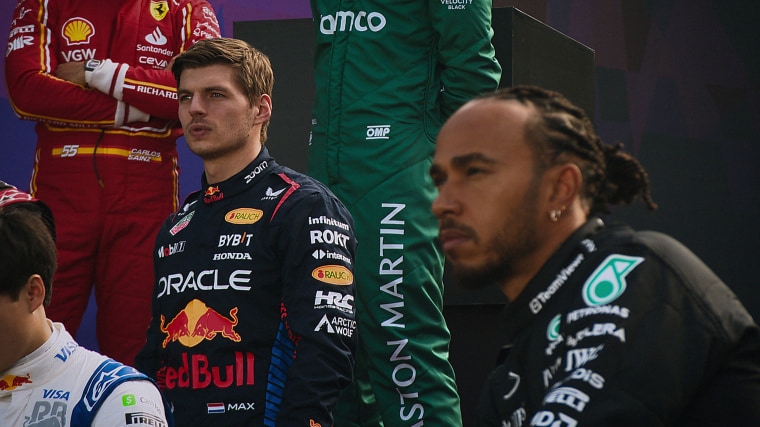 (L to R) Max Verstappen, Lewis Hamilton, in Formula 1: Drive to Survive Season 7.