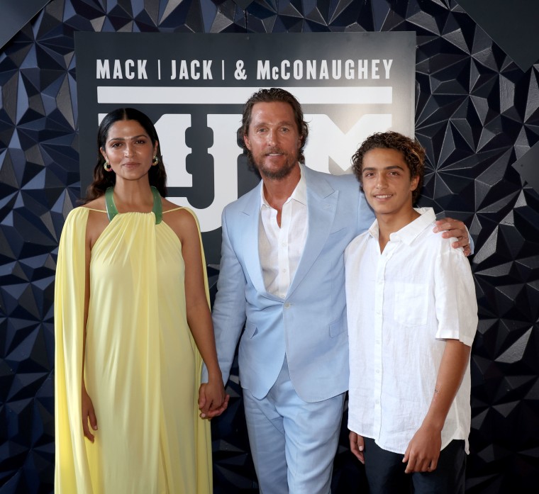 Camila Alves McConaughey,  Matthew McConaughey and Levi Alves McConaughey attend the 2023 Mack, Jack & McConaughey Gala at ACL Live on April 27, 2023 in Austin, Texas.  n 