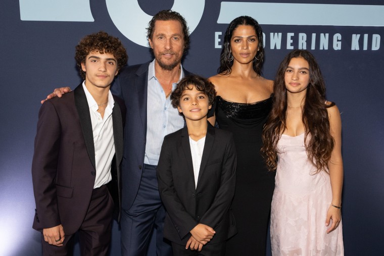 Levi McConaughey, Matthew McConaughey, Livingston McConaughey, Camila Alves McConaughey, and Vida McConaughey attend the 12th Annual Mack, Jack & McConaughey Gala at ACL Live on April 25, 2024 in Austin, Texas. 