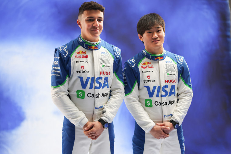 Isack Hadjar and Yuki Tsunoda of Visa Cash App Racing Bulls.