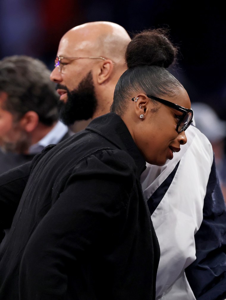 Jennifer Hudson and Common at the game between the New York Knicks and the Golden State Warriors.