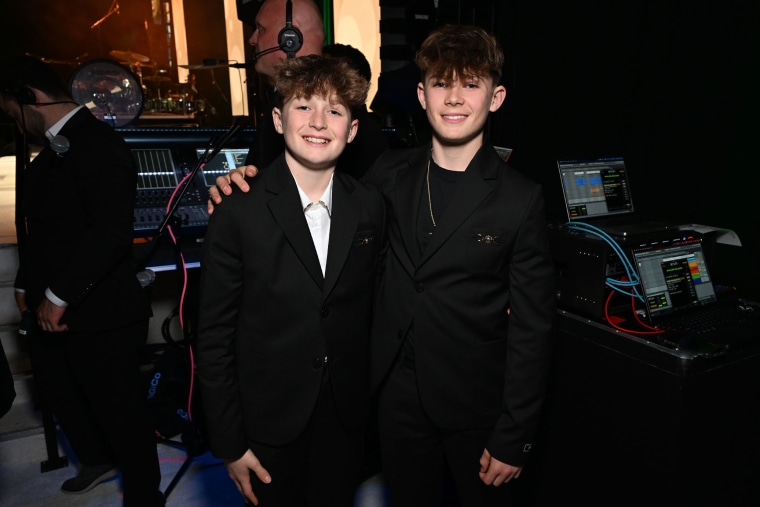 Elijah Furnish-John and Zachary Furnish-John  attend Elton John AIDS Foundation's 33rd Annual Academy Awards Viewing Party on March 02, 2025 in West Hollywood, California.