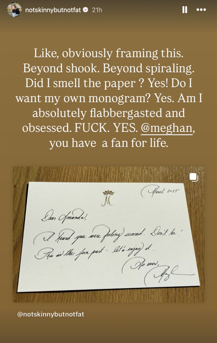 Megan Markle's note to Amanda Hirsch.