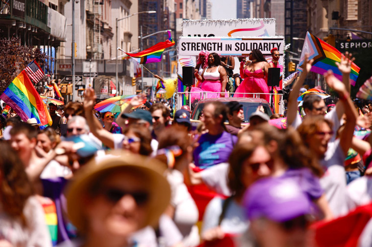 People participate in the 2023 New York City Pride March.