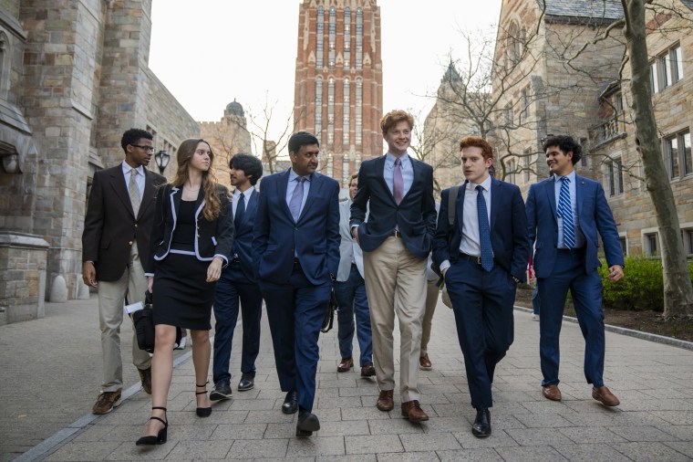 Rep. Ro Khanna walks with members of the Yale undergraduate political union