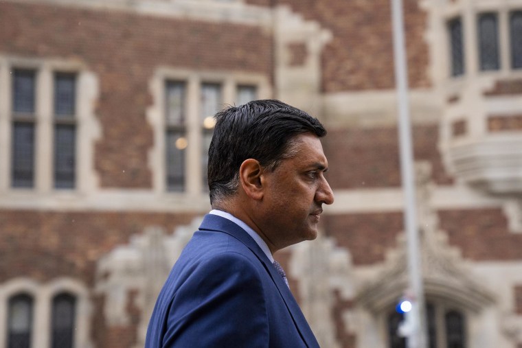 Rep. Ro Khanna walks on the Yale University campus