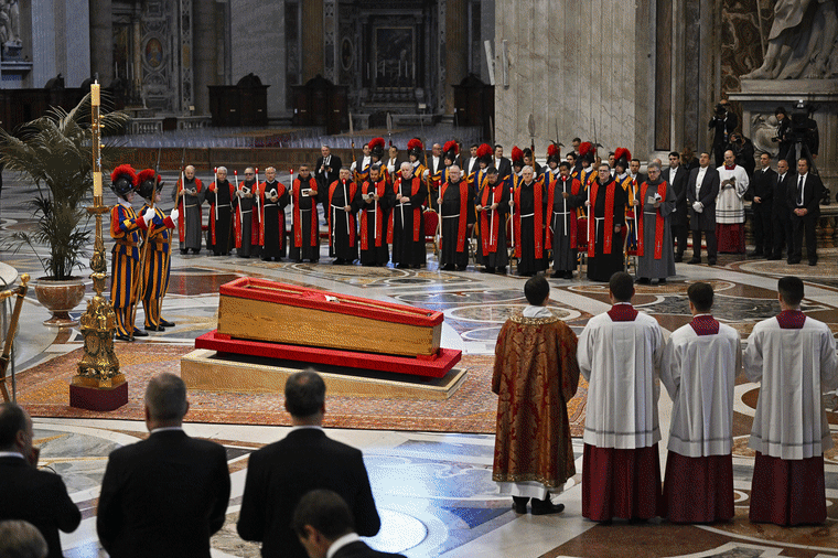 Pope Francis lying in state at St Peter's Basilica on April 23, 2025.