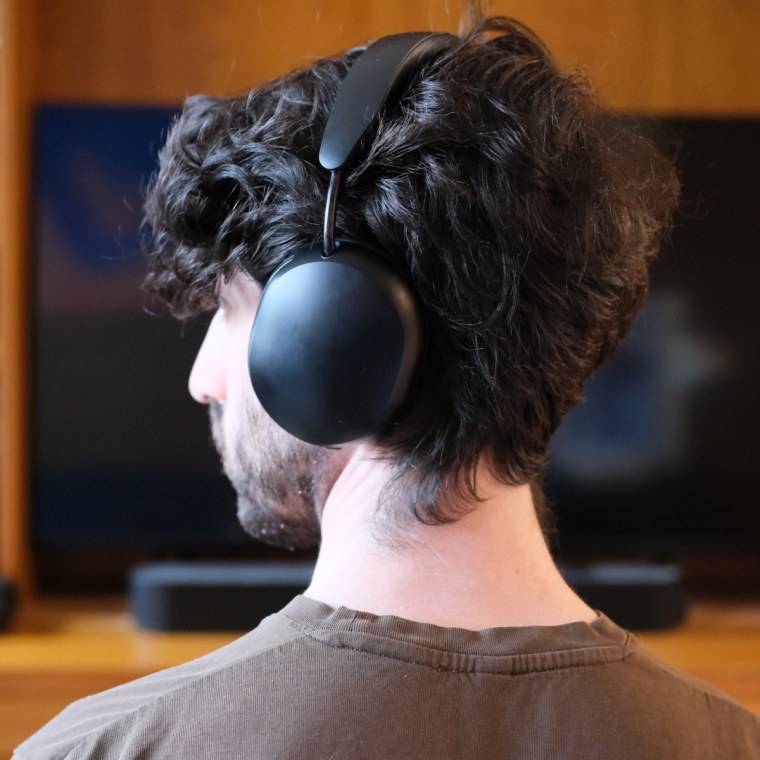 In-profile shot of the Sonos Ace headphones worn by the writer.