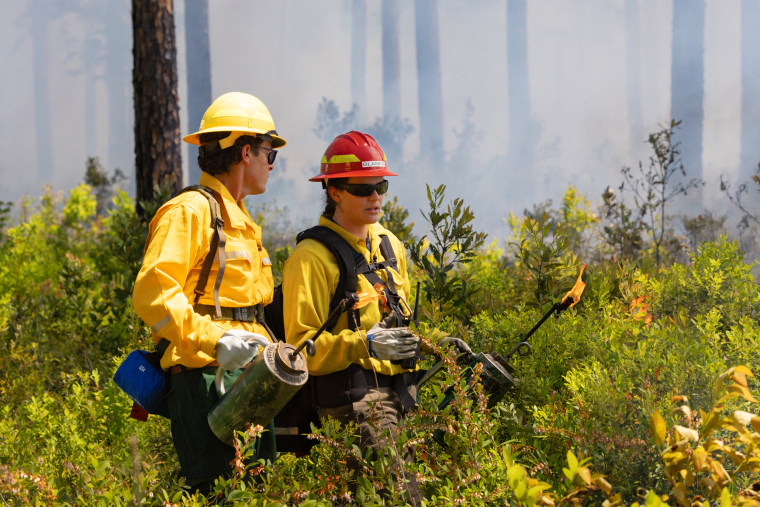NASA scientists studying a burn prescribed in Fort Stewart, an army base in Georgia, April 14, 2025.