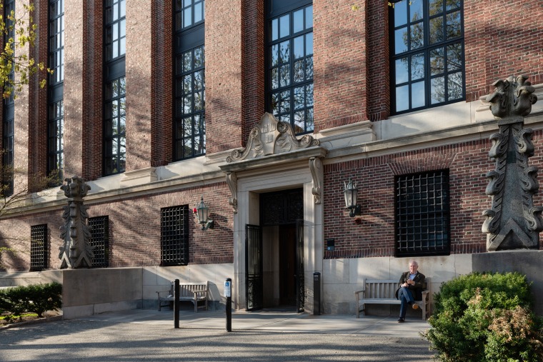 The back entrance of the Harvard Library at Harvard University 