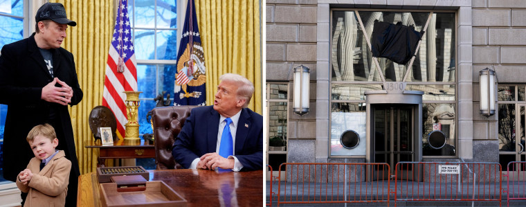 President Donald Trump is joined by Elon Musk, and his son, X Musk, during the signing of an executor order implementing the Department of Government Efficiency's "workforce optimization initiative." which, according to Trump, will encourage agencies to limit hiring and reduce the size of the federal government. 