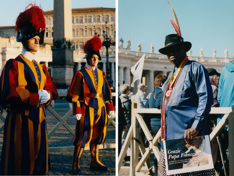 Left: Swiss Guards at the Vatican. Right: Sunny Okuku.