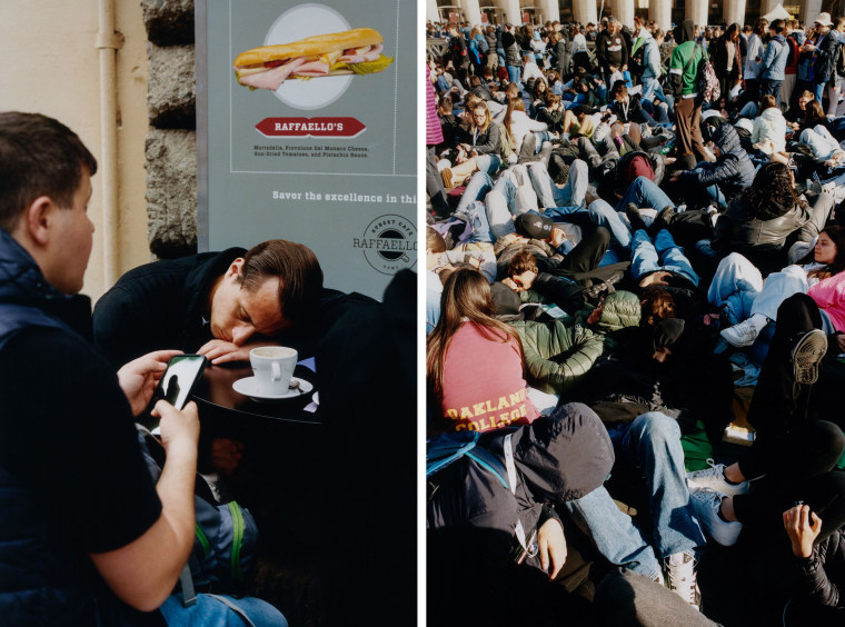 Young devotees get some rest ahead of the funeral.