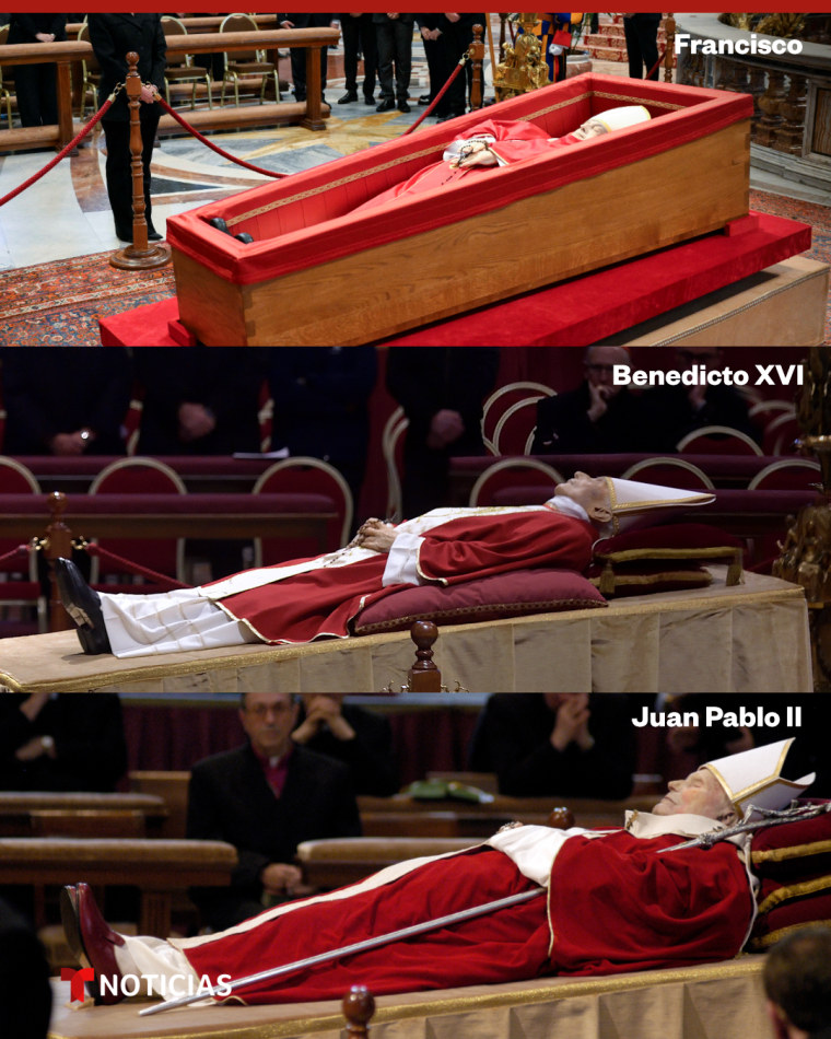 Los ataúdes de el papa Francisco, Benedicto XVI y Juan Pablo II
