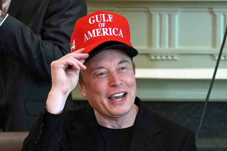 Elon Musk gulf of america red hat smile happy