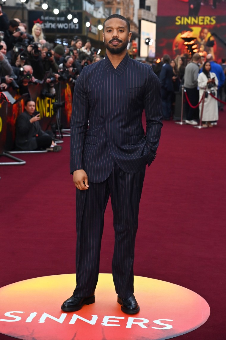 Michael B. Jordan attends the European premiere of "Sinners" In Cineworld Leicester Square on April 14 in London, England.