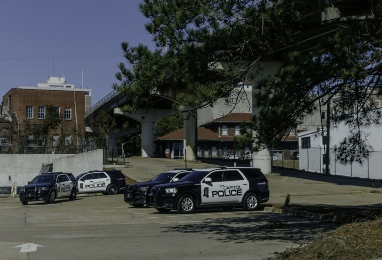 Capitol Police cars in Jackson, Miss., on March 11, 2025.