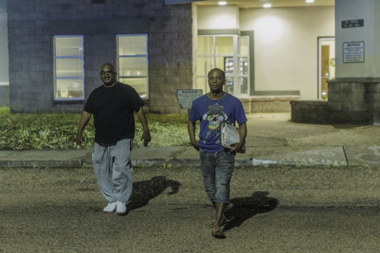 Sinatra Jordan with his father after being released from Raymond Detention Center in Hinds County, Miss., on March 11, 2025.