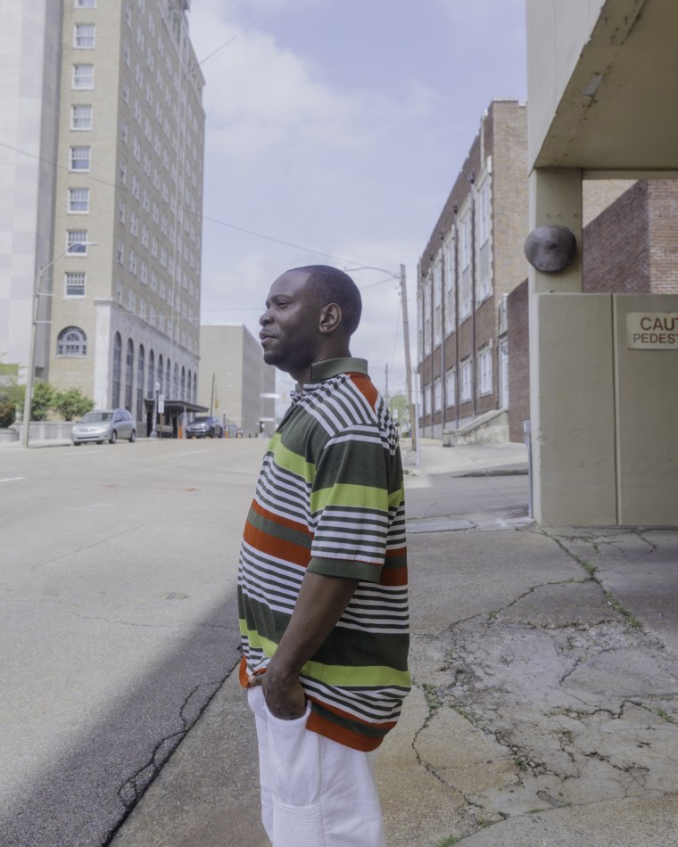 Sinatra Jordan stands outside his public defenders office in Jackson, Miss., on March 31, 2025.