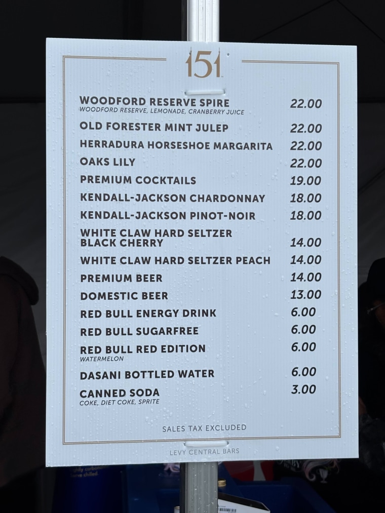 The menu at the Kentucky Derby today.
