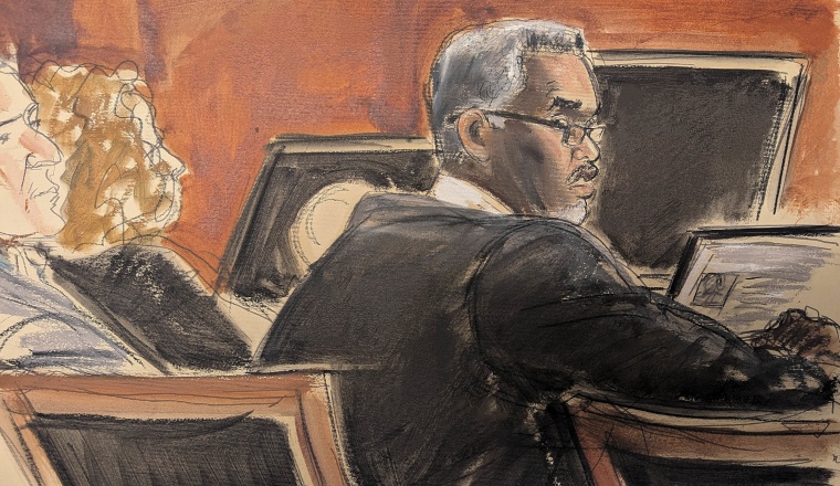 Court sketch of Sean 'Diddy' Combs the defense table before the start of jury selection at Manhattan federal court