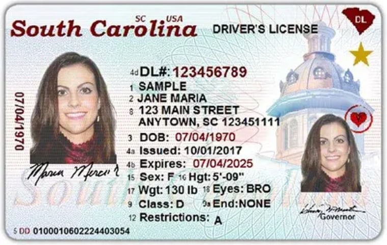 An example of a South Caroline REAL ID