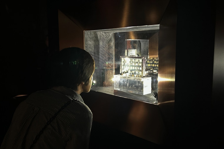 Gemstones linked to the Buddha’s remains on display at Sotheby’s headquarters in Hong Kong on Tuesday.
