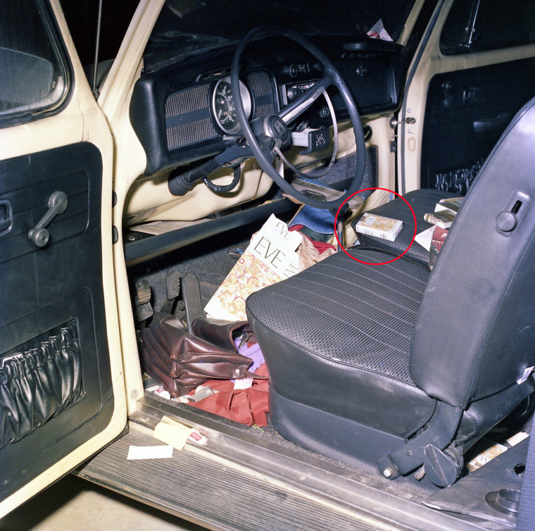 The cigarette pack that helped solve the case is circled in red