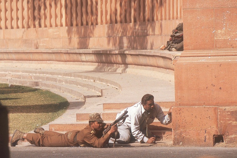 Security Guards on the arms position with Gun at the Parliament attack by terrorist in New Delhi, India
