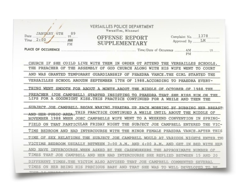 The Versailles police chief typed his notes after interviewing Creed, referring to her by her last name at the time.