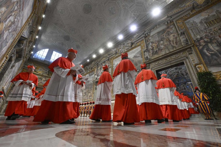 Cardinals before the start of the conclave in the Sistine Chapel in The Vatican on May 7, 2025.