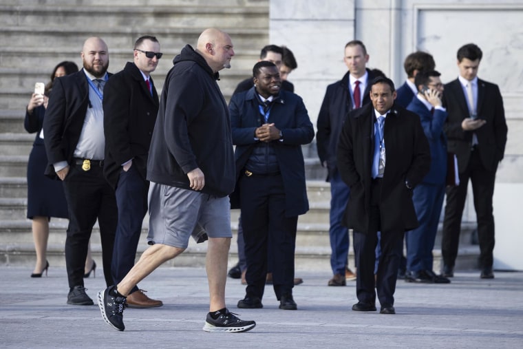 Sen. John Fetterman, D-Pa., arrives at the Capitol building ahead of the presidential inauguration on Jan. 20, 2025.