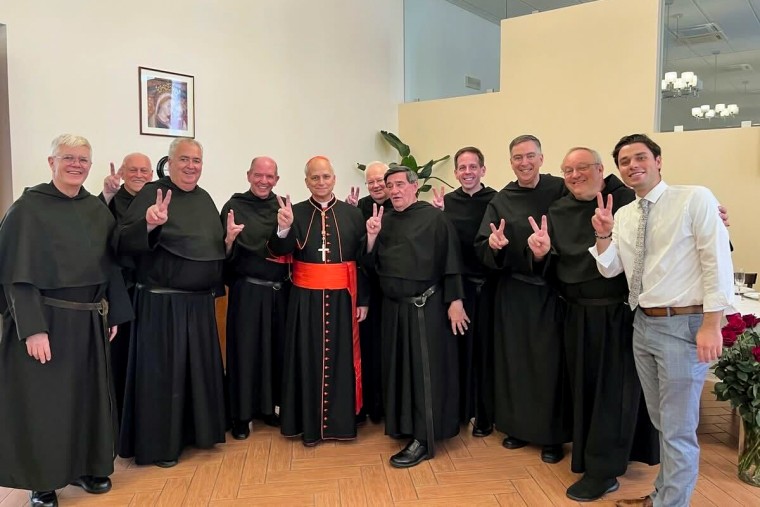 Pope Leo XIV, center, and other Augustinian friars.