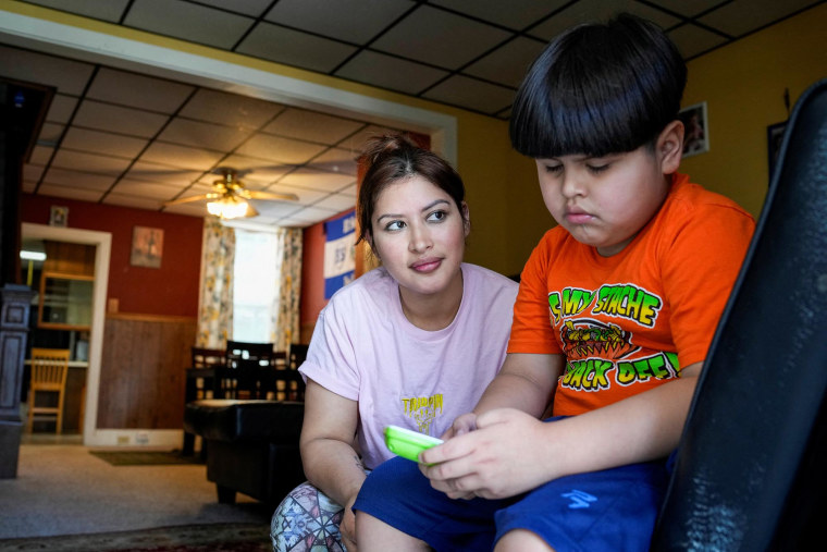 Wendy Ortiz with her son, Axel, at their home in Lebanon, Pa., on May 17, 2025.