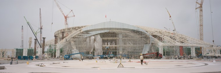 Vinhomes Ocean Park stadium, under construction. Vinhomes projects like this are reshaping Hanoi's urban fringe, part of a private development boom that's transforming Vietnam's landscape.