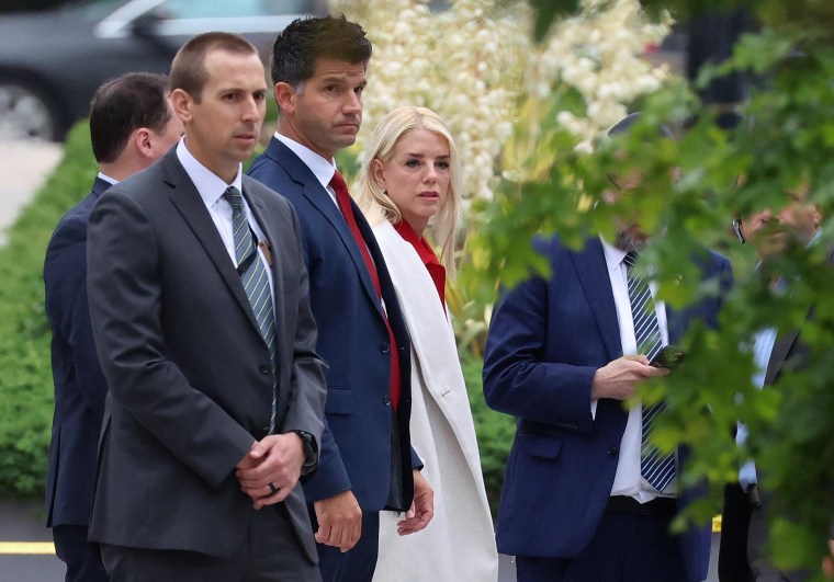 Attorney General Pam Bondi visits the site of the recent shooting outside Lillian and Albert Small Capital Jewish Museum on May 22, 2025 in Washington, D.C.